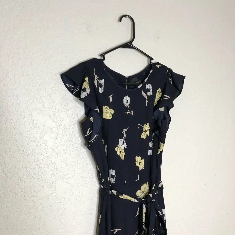Ann Taylor navy blue yellow white floral jumpsuit size 2